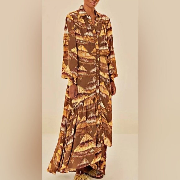 FARM Rio Dresses & Skirts - Farm Rio Malocas Beige Brown Long Sleeve Maxi M never been worn before
